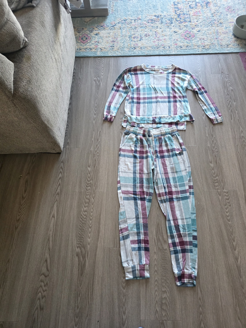 Secret Treasures Plaid Pajama Set in Teal, Burgundy, Cream